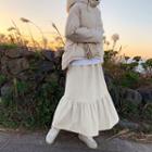 Ruffled Corduroy Maxi Full Skirt Ivory - One Size
