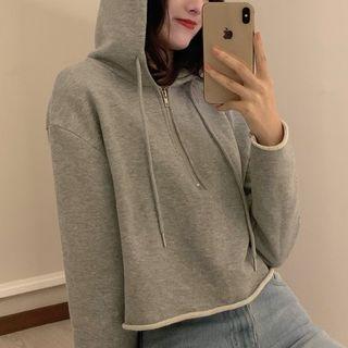 Zipped Hooded Cropped Sweatshirt