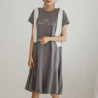 Ruffle-hem Letter Print T-shirt Dress