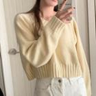Round Neck Plain Cropped Sweater Yellow - One Size