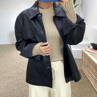 Flap Pleather Shirt Jacket