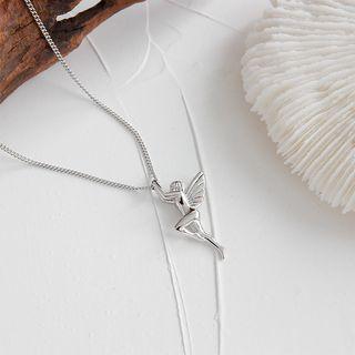925 Sterling Silver Angel Necklace Platinum - One Size