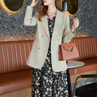 Double-breasted Blazer / Long-sleeve Floral Print Midi A-line Dress