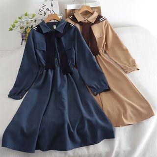 Long-sleeve Sailor-collar Midi Shirtdress