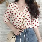 3/4-sleeve Polka Dot Drawstring Top