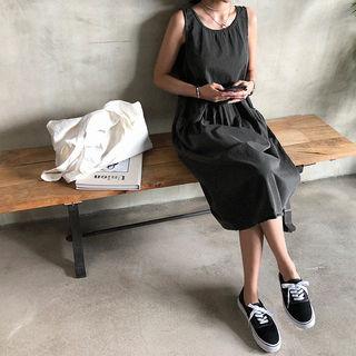 Washed Cotton Midi Tank Dress Charcoal Gray - One Size