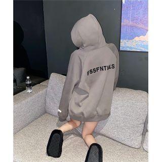 Lettering Hooded Zip Jacket Lettering - Dark Brown - One Size