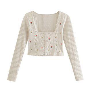 Floral Embroidered Crop Knit Top