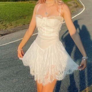 Plain Lace Spaghetti Strap Mini Dress