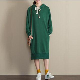 Plain Midi Drawstring Hoodie Dress