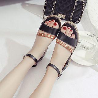 Grommet Stitched Flat Sandals