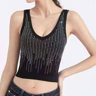 Plain Dotted Pattern Knit Tank Top