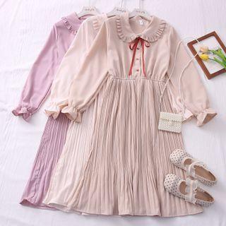 Tie-neckline Peter Pan-collar Pleated A-line Dress In 7 Colors