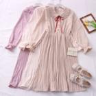 Tie-neckline Peter Pan-collar Pleated A-line Dress In 7 Colors