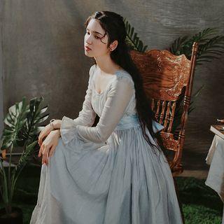 Tie-waist Flared-sleeve Midi A-line Dress