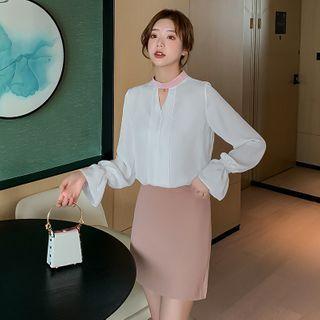 Cut-out Bell-sleeve Chiffon Blouse