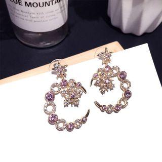 Non-matching Rhinestone Moon Drop Earring 1 Pair - Gold - One Size