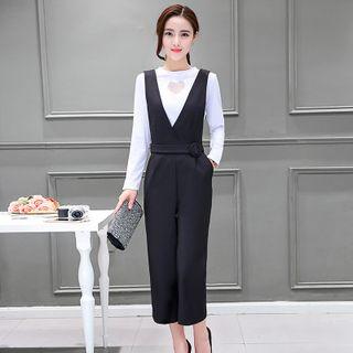 Set: Heart Long-sleeve Top + V-neck Dungaree