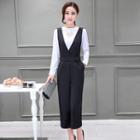Set: Heart Long-sleeve Top + V-neck Dungaree