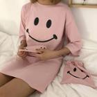 Set: Elbow-sleeve Printed T-shirt Dress + Eyemask