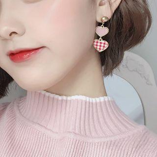 Plaid Fabric Heart Dangle Earring