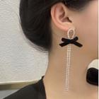 Bow Velvet Rhinestone Fringed Earring