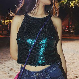 Sequined Halter Cropped Top