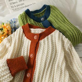 Crew-neck Colorblock Loose Cardigan