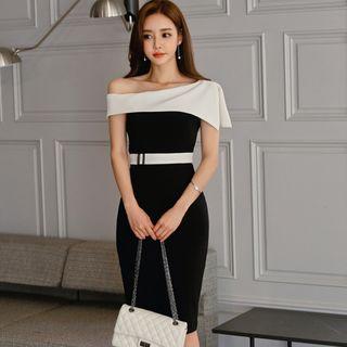 Sleeveless Color Block Midi Sheath Dress