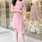 Short-sleeve Knit Dress Mauve Pink - One Size