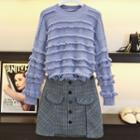 Set: Fringed Sweater + Plaid Mini A-line Skirt