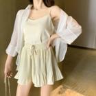 Set Of 3: Camisole Top + Chiffon Pleated Skirt + Sheer See-through Shirt