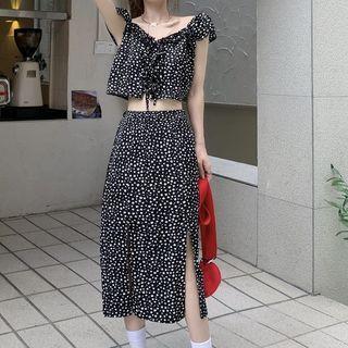 Ruffle Strap Floral Print Camisole Top / Midi A-line Skirt