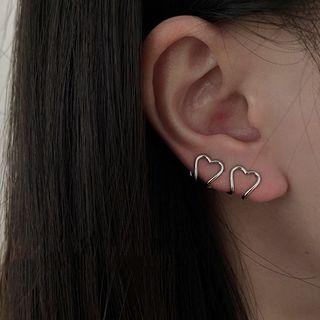 Heart Alloy Cuff Earring 1 Pair - Clip On Earrings - Silver - One Size