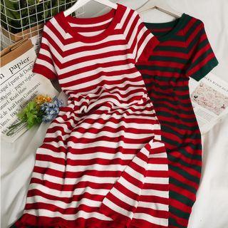 Striped Slim-fit Knit Midi Dress