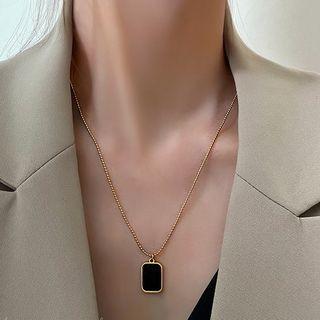 Rectangle Pendant Alloy Necklace Mk363 - Black - One Size