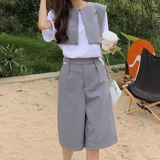 Set: T-shirt + Wide-leg Shorts + Collar