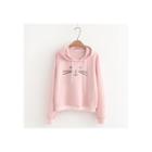 Cat Face Embroidered Long-sleeve Hooded Sweater