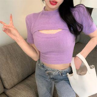 Short-sleeve Cutout Cropped Sweater