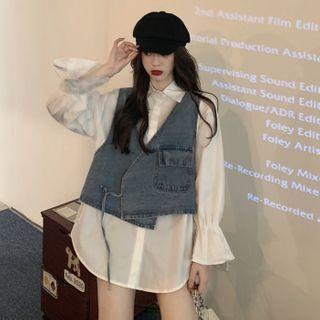 Plain Shirt / Denim Vest