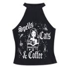 Lettering Cartoon Print Cropped Halter Top