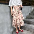 Asymmetric Floral A-line Midi Skirt