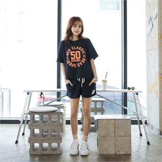 Set: Short Sleeve Lettering T-shirt + Sweat Shorts