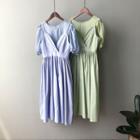 Set: Puff-sleeve Top + Spaghetti Strap Midi Dress
