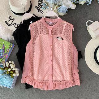 Ruffle-hem Eyelet-lace Tank Top