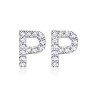 Simple And Fashion Letter P Cubic Zircon Stud Earrings Silver - One Size