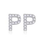 Simple And Fashion Letter P Cubic Zircon Stud Earrings Silver - One Size