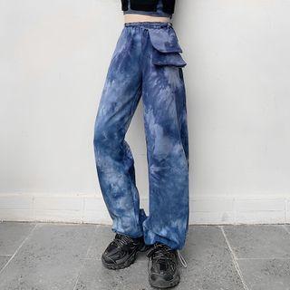 Mock Two-piece Chain Cropped T-shirt / Tie-dye Print Pants With Pouch