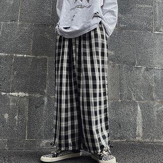 Plaid Drawstring-cuff Pants