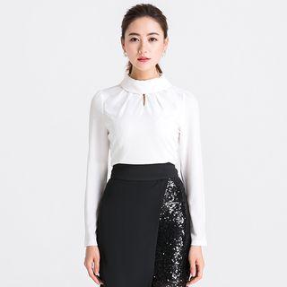 Keyhole Front Long-sleeve Blouse